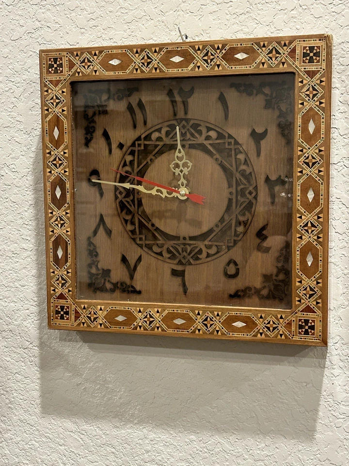 Wooden Wall Clock Persian Hand Made Inlaid Khatam Marquetry-Mi na Kari - Image 4 of 4