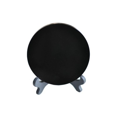 FHNP367 Black Obsidian Scrying Mirror with Stand Round Smoth Natural Crystal Pol