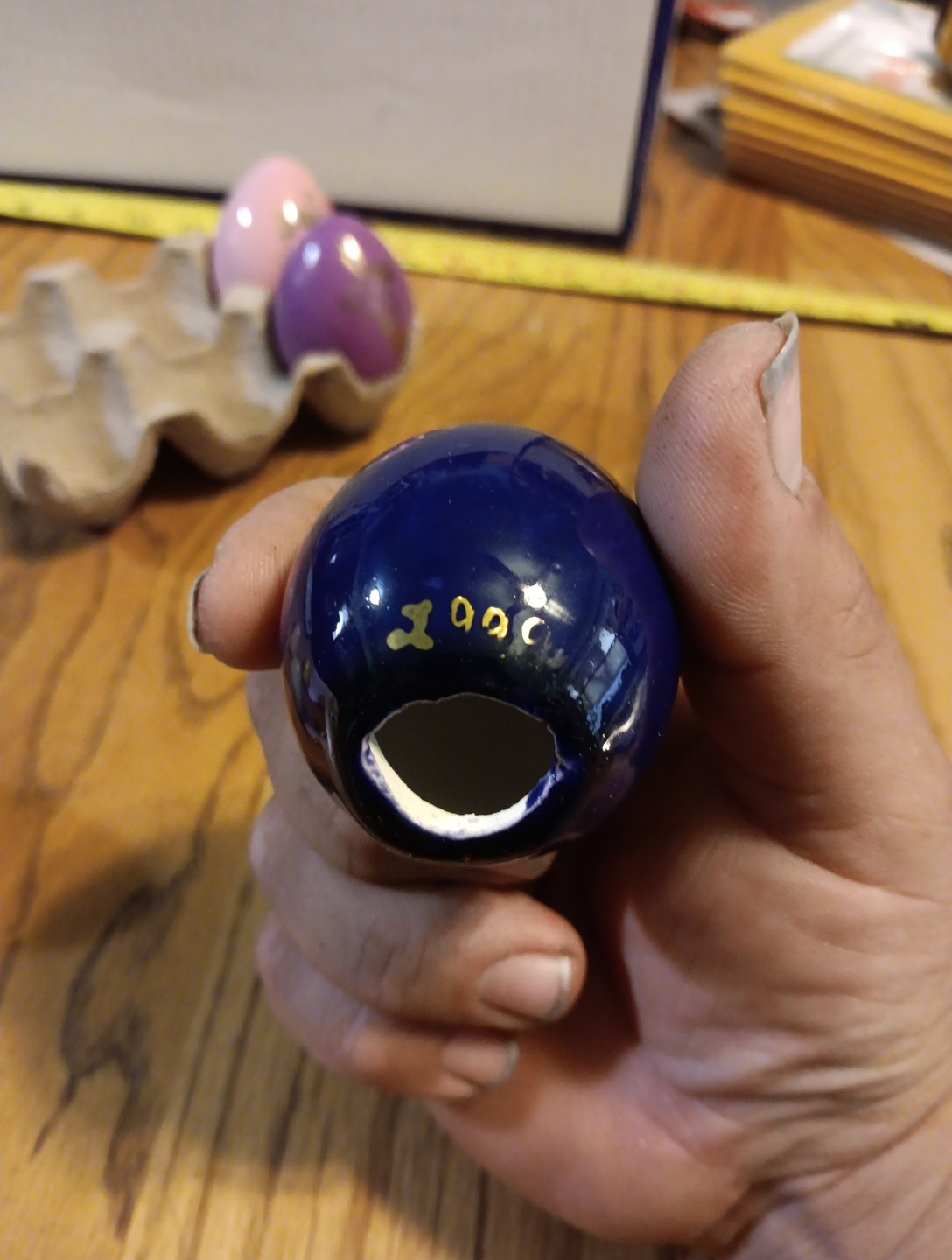 6 Painted Porcelain Eggs 2000- 2001. Flowers,Indians, Buffalo, Cranes