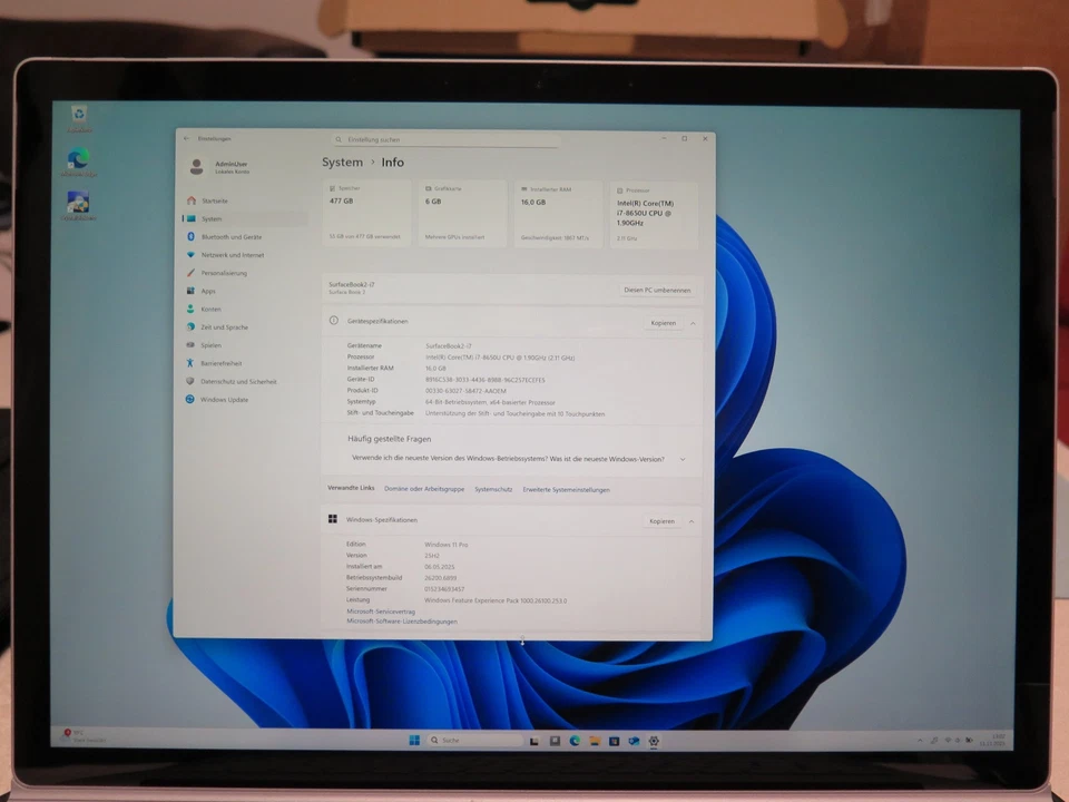 Microsoft Surface Book 2: i7 8650U, 16GB, 512GB SSD, GTX 1060, Win11 Pro+Zubehör - Bild 3 von 4