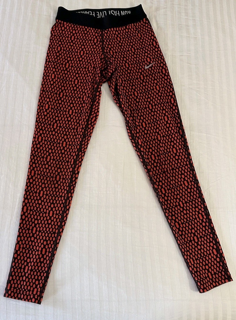 Nike Dri-FIT Compression Leggings Black W/ Red Dots Print Size XS Live Fearless