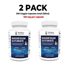 Dr. Berg's Magnesium Glycinate,150 VEGGIE CAPSULES, 300 total  2 PACK