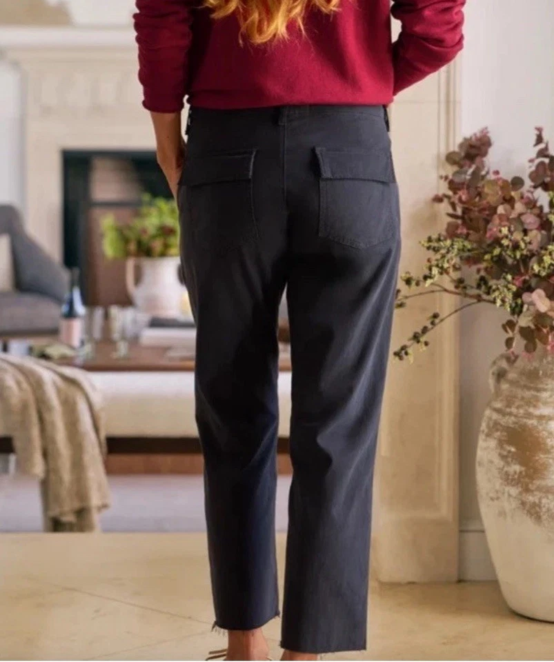 Frank & Eileen 黑石实用裤 8 码水洗黑色生下摆作物 R11 — 第 2/4 张图片