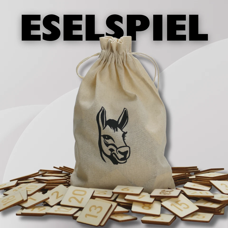 Eselspiel Holz | 121 Holzplättchen + 2 Ersatz im Baumwollbeutel - Bild 3 von 4