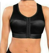 NWOT ENELL SPORT HIGH IMPACT BRA Racer Back Sz 2 Black Satin Front Close 114052