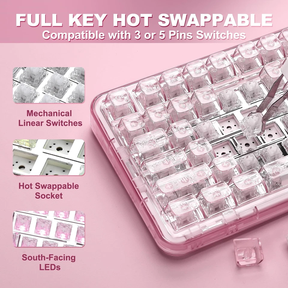 X98 QMK/VIA Wireless Mechanical Gaming Keyboard with Knob,Tri-Mode BT5.0/USB-... - Image 3 of 4