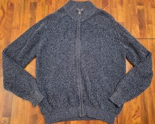 VTG LL Bean Men  s 100 Cotton Marled Blue Sz Medium Sweater Full Zip Cardigan