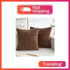 HERAYLI Corduroy Decorative Throw Pillow Covers, Boho Stripe Soft Square Cushion