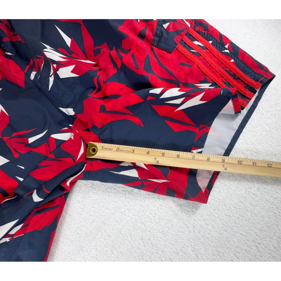 阿迪达斯泳裤短裤男式 XL 红色蓝色条纹内网眼布 — 第 4/4 张图片