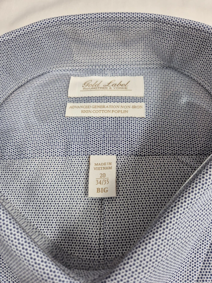 Roundtree Yorke Gold Label Men's Shirt Size 20 34-35 Navy Blue Advance (64) - Image 2 of 4