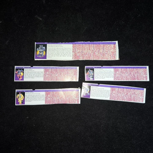 Menasor Lot of 5 Action Figure Tech Specs 1986 Vintage Hasbro G1 Transformers