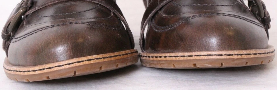 Sapato Schuler & Sons Couro Lateral Zíper Fivela Salto Tornozelo Marrom Feminino 10,5 B - Imagem 3 de 4