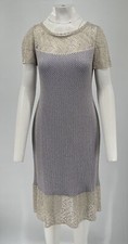 St John Evening 07 Lilac Mesh Short Sleeve Shimmer Detail Knee-Length Dress sz 4