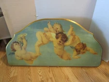 Wall Art Cherubs Putti on wood door-topper plaque French Style 39" w x 19" T