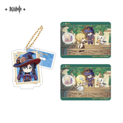 miHoYo Genshin Impact Mona Keychain Acrylic Stand Card Official Happy Birthday
