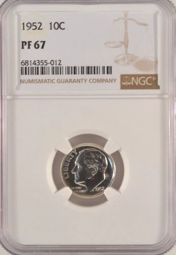 1952 Proof Roosevelt Dime 10c NGC Certified PF67