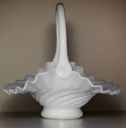 Vintage MILK GLASS BASKET Swirled Planter Candy or trinket dish Lobeco