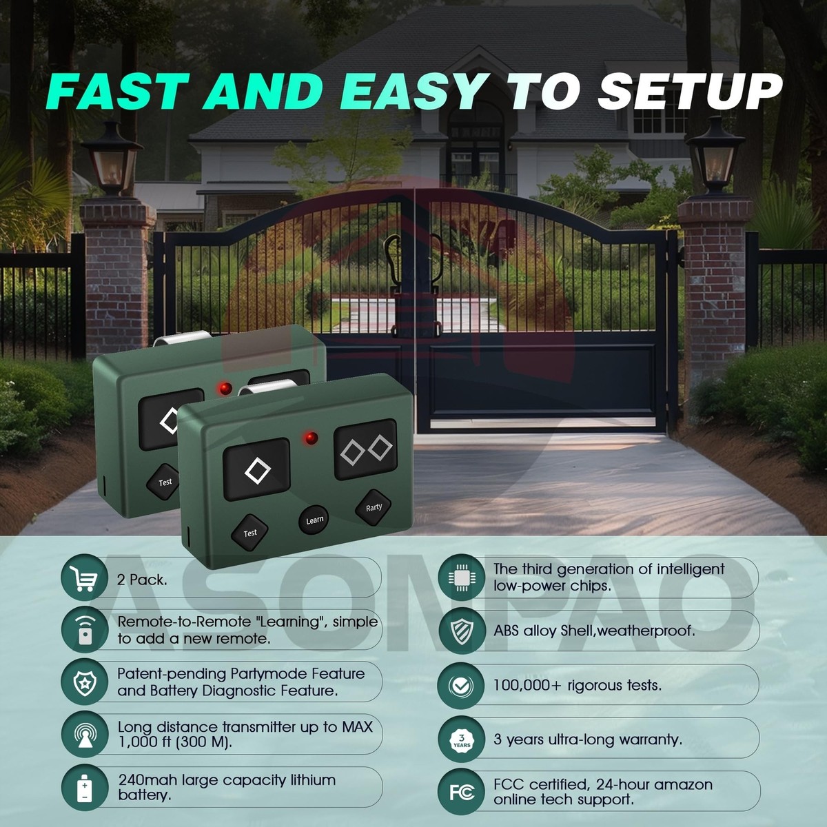 Gate Remote Control 2-Pack AXP1/AXS1 Gate Opener Remotes - 1000ft Range ...