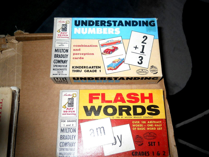 2 boxes of Milton Bradley Vintage flash cards, education, math & vocabulary