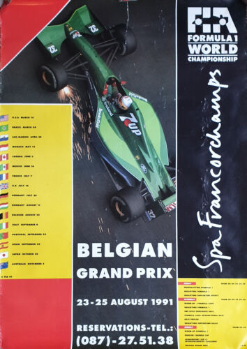 1991 Spa Belgium Formula 1 F1 Belgian Grand Prix Poster With Jordan 7UP -Damaged - Picture 1 of 4