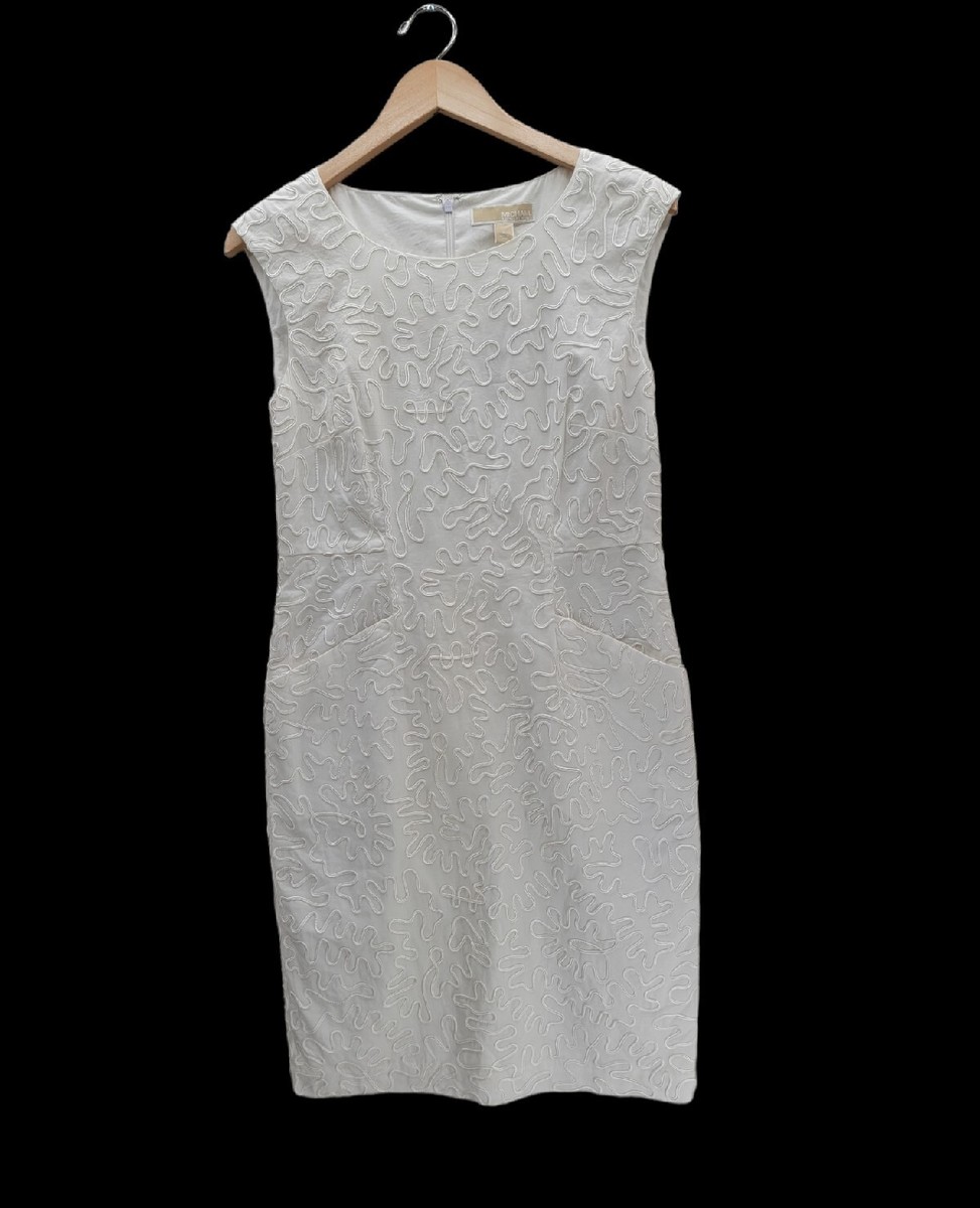 NWT Michael Kors $165 White Embroidered Sleeveless Pockets Pencil