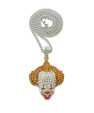 Silver PT Iced PENNYWISE Pendant 18" ~ 24" Cuban Rope Box Chain Hip Hop Necklace