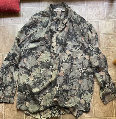Men's 100% Silk LS Shirt XLarge  THUMBS UP label Gray abstact design