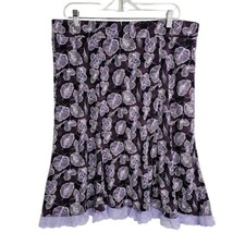 SAG HARBOR Skirt size L BLACK PURPLE FLORAL w LACE Feminine Summer Spring Cute