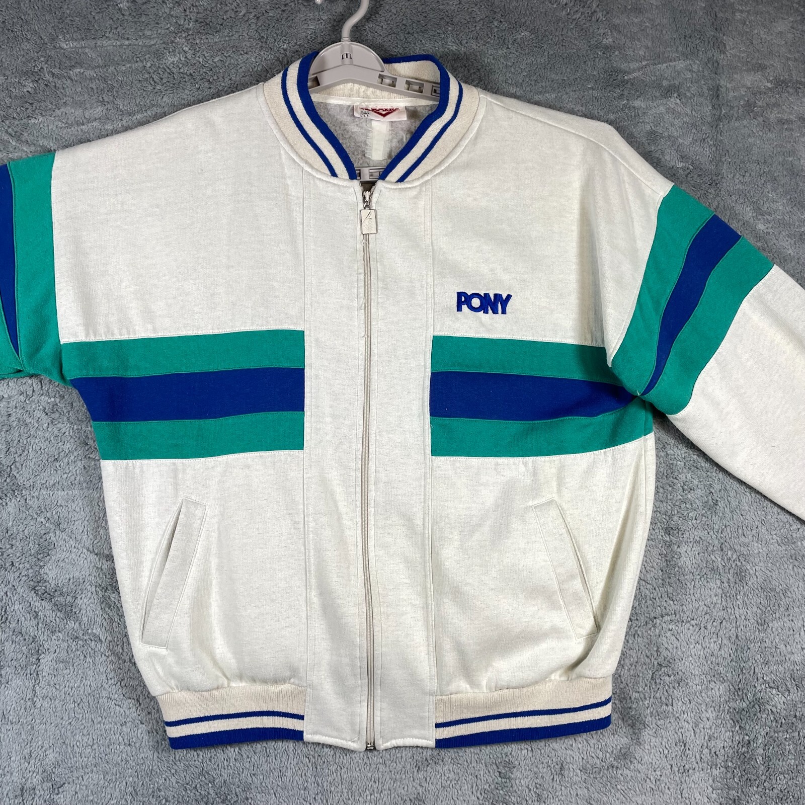 Giacca vintage Pony Track uomo grande retrò righe colorblock felpa full zip Y2K