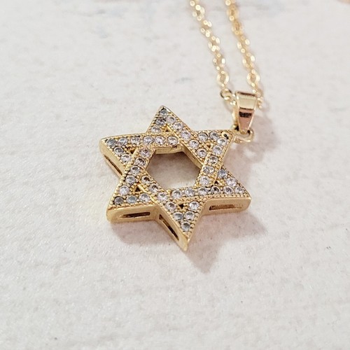 Kabbala 14K Gold Plated star of David Jewish necklace pendant CZ Israel made - Picture 2 of 8