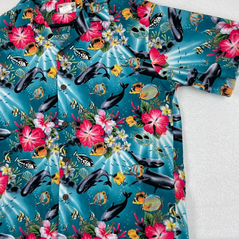 Hilo Hattie The Hawaiian Original Hawaiian Shirt Mens Large Button Up Whales - Image 4 of 4