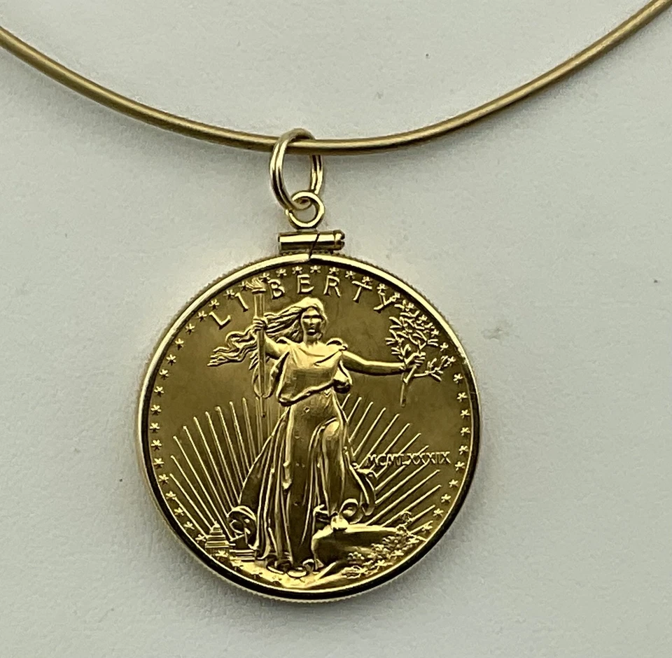 1989 $50 1 oz Gold American Eagle Coin Pendant-Classic 14K Yellow Gold Bezel - Image 4 of 4