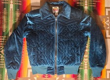 Vintage 1980s Miller Outerwear Blue Western Velvet Velour Puffer Coat Size 12