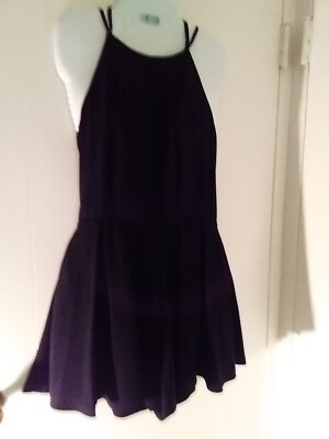Black Culottes Party Dress Open Back Tie Sash Halter Style Junior M