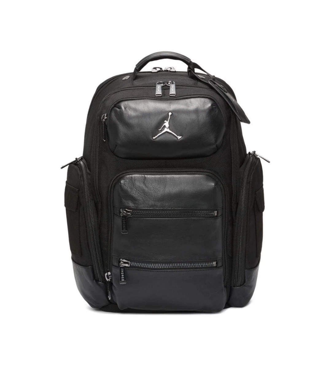 Nike Air Jordan Jumpman Leather Backpack Black Large Laptop Travel 9A0313 023