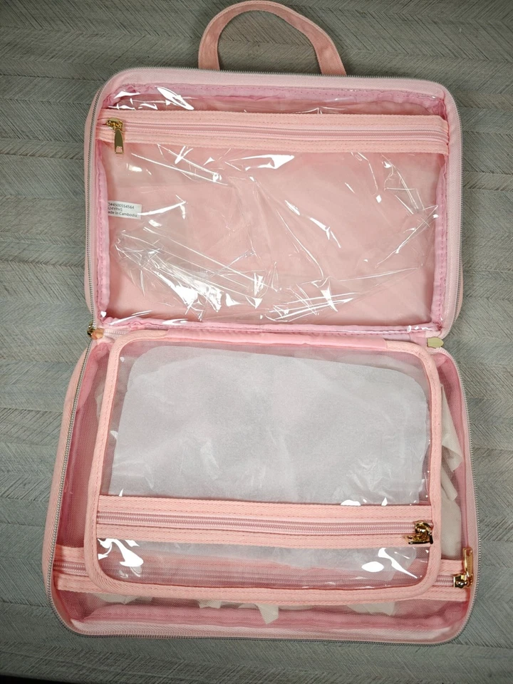 Tartán + Cordel Rosa Denim Deluxe Fin de Semana Belleza Viaje Organizador Bolsa de Maquillaje Foto 3 de 4