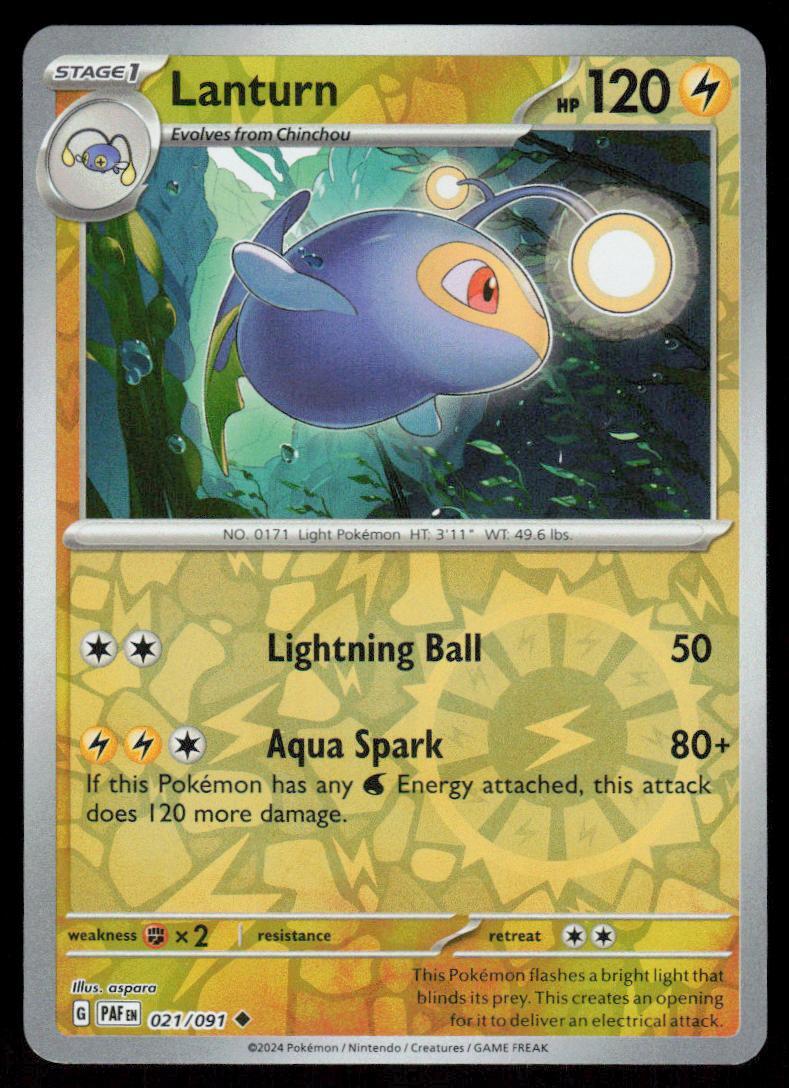 Lanturn 021/091 Reverse Holo Pokemon Paldean Fates NM
