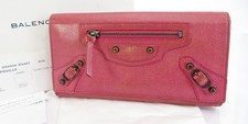 Authentic BALENCIAGA Pink Leather Long Wallet Zippered Coin Purse 62130