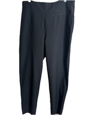 Eileen Fisher Pants Black L Washable Stretch Crepe Straight Trouser Pull On USA