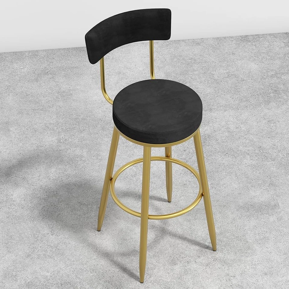 Luxury Black Velvet Bar Stool with Gold Metal Base & Adjustable Height - Image 4 of 4