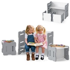 Northix Kindertisch und Stuhlset 3 teilig MDF Grau Spieltisch abgerundete Kanten