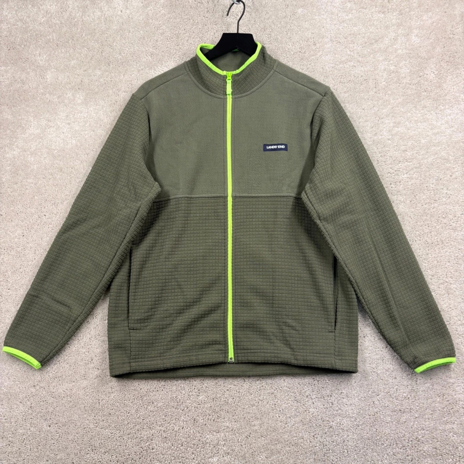 Lands' End Windbreaker Mens Size Small Green Full Zip Fleece Pockets