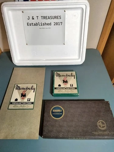 Vintage Monopoly 1951 / 52 Parker Brothers + Scrabble 1953 Board Game Bundle