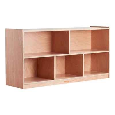 Child-Friendly 2-Shelf Cubby Cabinet 5 Organizers No Tools Setup Natural