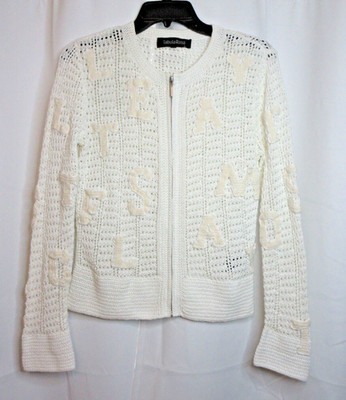 Tabula Rasa Loon Varsity Bomber Sz S Crochet Open Knit Jacket Appliques Dainty