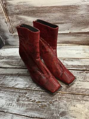 Stuart Weitzman Women's Square Toed Red Snake Print Boots Size 9.5