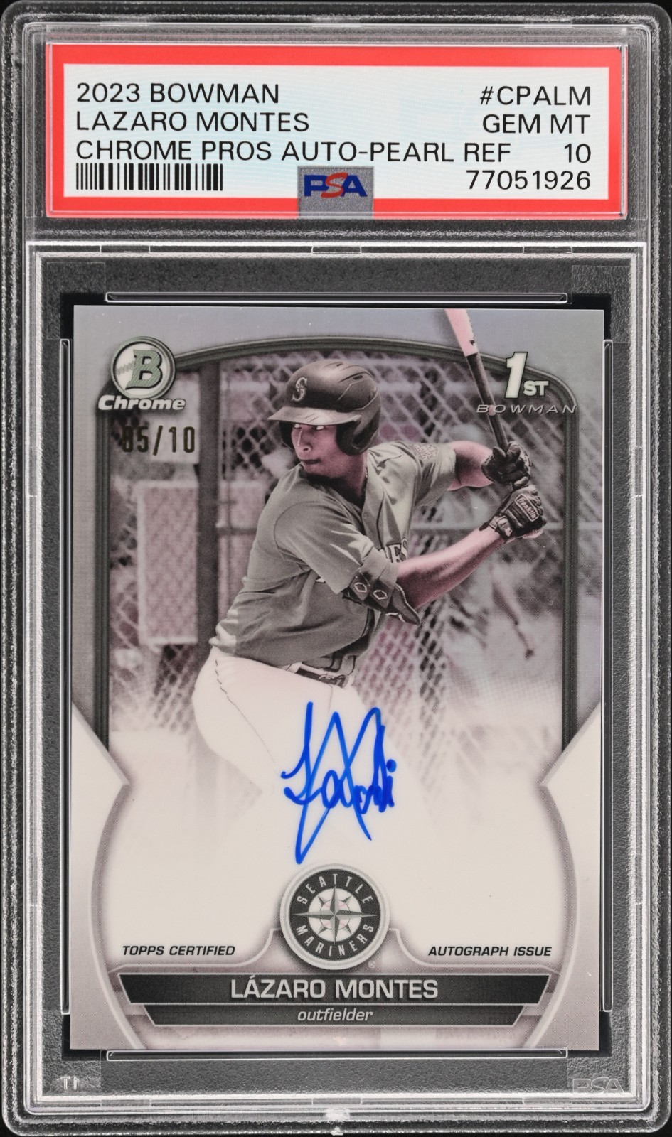 LAZARO MONTES PSA 10 2023 BOWMAN CHROME PROSPECT PEARL REFRACTOR AUTO 1ST 05/10