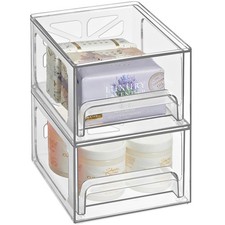 Clear Stackable Storage Drawers - 2-PACK - Acrylic Plastic Organizer Drawer f...