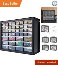 Durable 44-Drawer Plastic Storage Cabinet - Wall-Mountable Small Parts Organizer