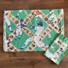 Vintage MLB  baseball League Flat Sheet & Pillow Case size twin 80's 